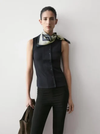Top de mezcla de algodón con detalle de tapeta Top de mezcla de algodón con detalle de tapeta