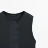 Top de mezcla de algodón con detalle de tapeta Top de mezcla de algodón con detalle de tapeta