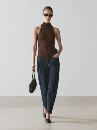 Top halter de mezcla de algodón Top halter de mezcla de algodón