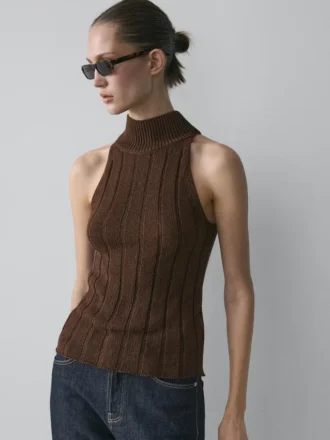 Top halter de mezcla de algodón Top halter de mezcla de algodón