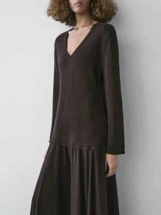 Vestido de punto de mezcla de algodón en contraste