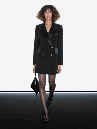 Vestido estilo blazer con detalles de satén