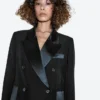 Vestido estilo blazer con detalles de satén Vestido estilo blazer con detalles de satén