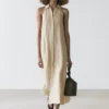 Vestido midi con cuello de polos de mezcla de lino Vestido midi con cuello de polos de mezcla de lino