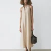 Vestido midi con cuello de polos de mezcla de lino Vestido midi con cuello de polos de mezcla de lino