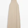 Vestido midi con cuello de polos de mezcla de lino Vestido midi con cuello de polos de mezcla de lino
