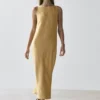 Vestido midi de lino con cuello halter Vestido midi de lino con cuello halter