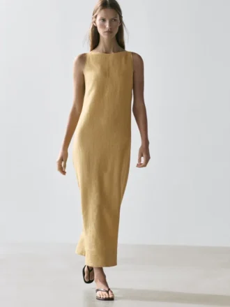 Vestido midi de lino con cuello halter