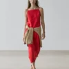 Vestido midi de lino con cuello recto Vestido midi de lino con cuello recto