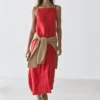 Vestido midi de lino con cuello recto Vestido midi de lino con cuello recto