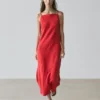 Vestido midi de lino con cuello recto Vestido midi de lino con cuello recto
