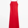 Vestido midi de lino con cuello recto Vestido midi de lino con cuello recto