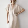Vestido midi de lino ligero de manga corta Vestido midi de lino ligero de manga corta