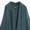 Vestido midi de mezcla de lino con escote en V Vestido midi de mezcla de lino con escote en V