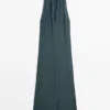 Vestido midi de mezcla de lino con escote en V Vestido midi de mezcla de lino con escote en V