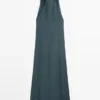 Vestido midi de mezcla de lino con escote en V Vestido midi de mezcla de lino con escote en V