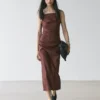 Vestido midi de mezcla de lino elástico con tirantes Vestido midi de mezcla de lino elástico con tirantes