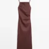 Vestido midi de mezcla de lino elástico con tirantes Vestido midi de mezcla de lino elástico con tirantes