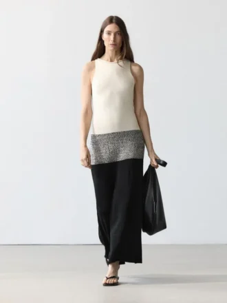 Vestido midi de punto en contraste 100 % algodón