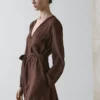 Vestido midi fluido de mezcla de lino con cinturón Vestido midi fluido de mezcla de lino con cinturón