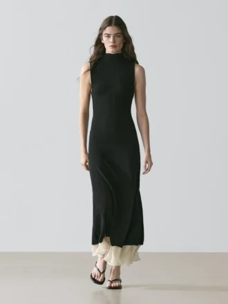 Vestido midi plisado con volantes