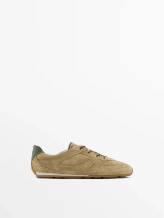 Zapatillas de piel serraje con detalles de piezas Zapatillas de piel serraje con detalles de piezas