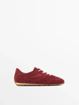 Zapatillas de piel serraje con detalles de piezas Zapatillas de piel serraje con detalles de piezas