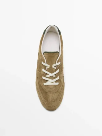 Zapatillas de piel serraje con detalles de piezas Zapatillas de piel serraje con detalles de piezas