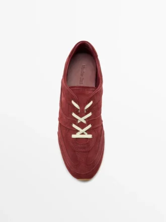 Zapatillas de piel serraje con detalles de piezas Zapatillas de piel serraje con detalles de piezas
