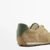 Zapatillas de piel serraje con detalles de piezas Zapatillas de piel serraje con detalles de piezas